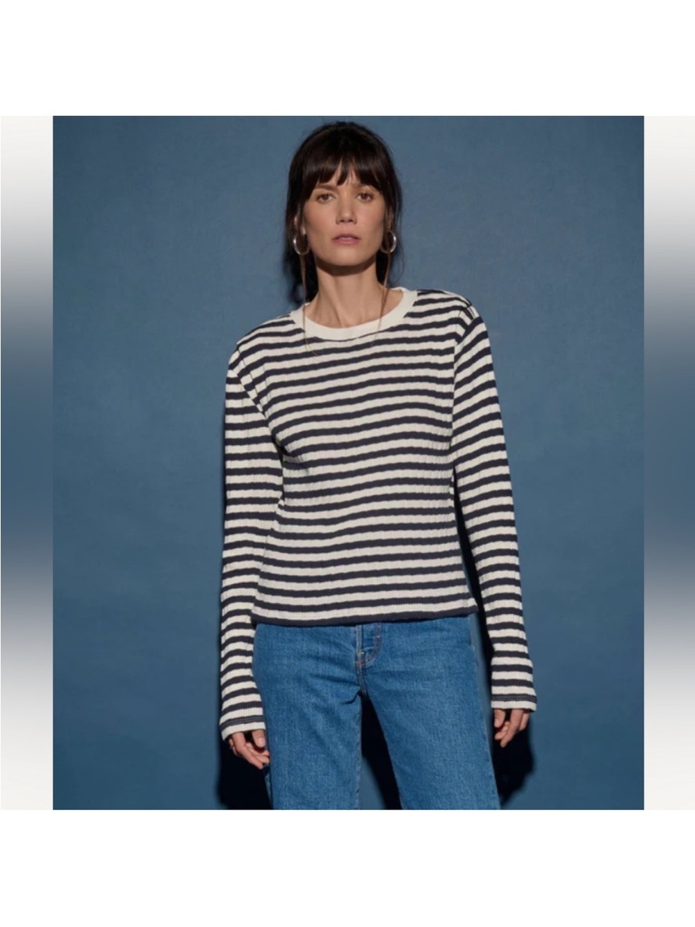 Nation Marsel Navy and White Striped Long Sleeve Top size XL